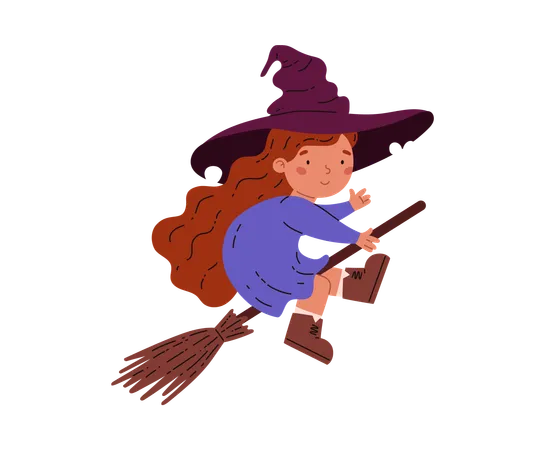 Witch flying on broom  Illustration