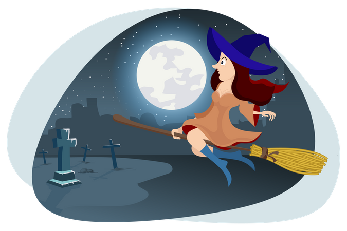 Witch flying on broom  Illustration