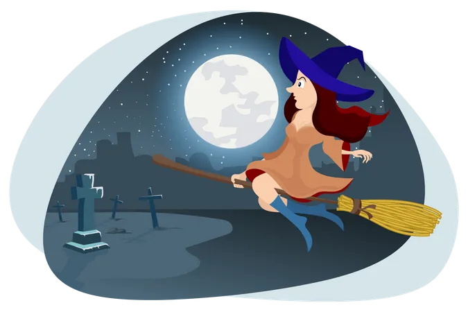 Witch flying on broom  Illustration