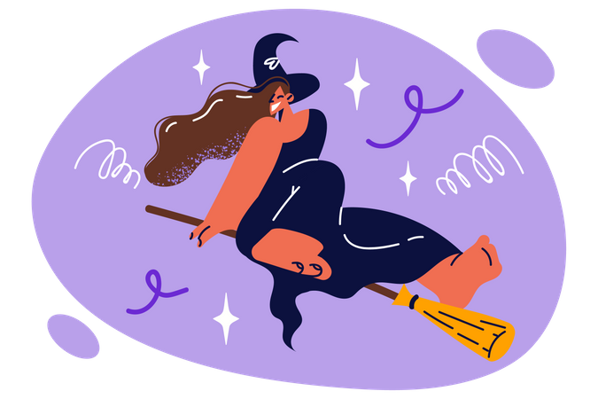 Witch flying using broomstick  Illustration
