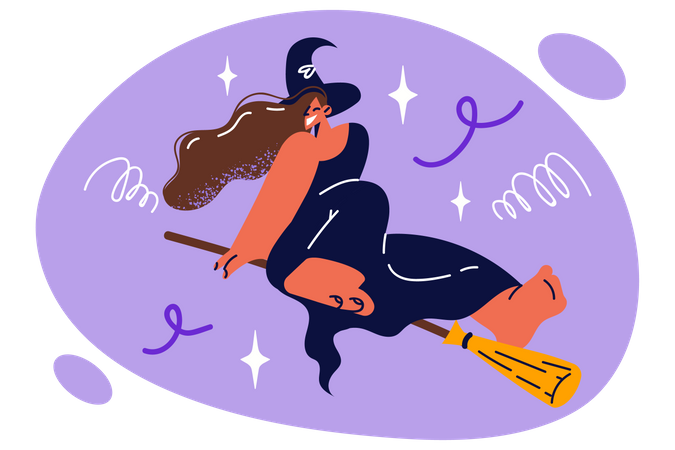 Witch flying using broomstick  Illustration