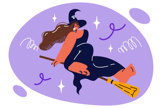 Witch flying using broomstick  Illustration