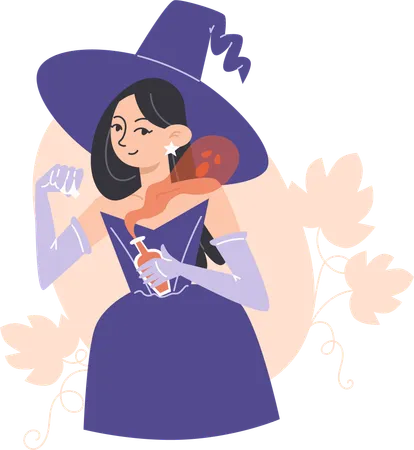 Witch girl holding magic potion  Illustration