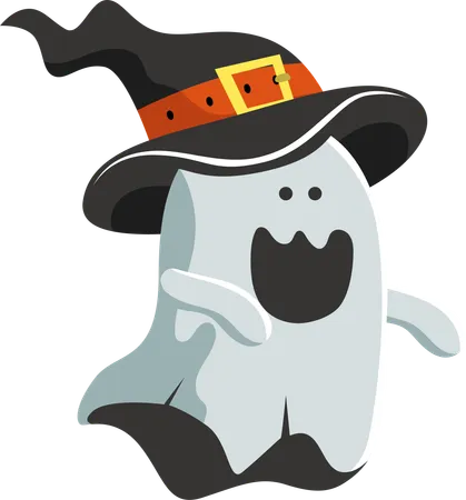 Casting Spells Of Delight The Witch Hat Ghost Is Adorned With A Stylish Witchs Hat Ready To Bewitch Your Halloween Decor This Ghostly Figure Is Perfect For Magical Themes And Mystical Designs Ilustração