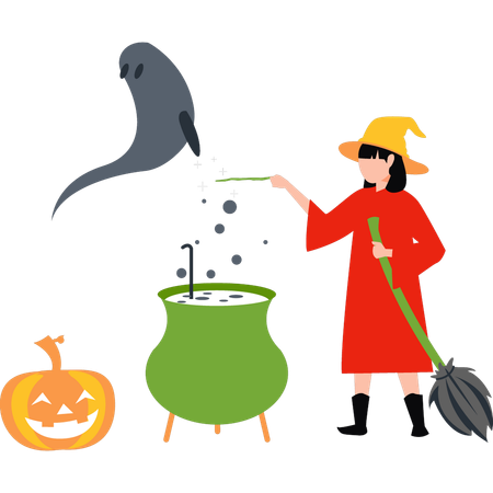 Witch is making a Halloween potion  Illustration