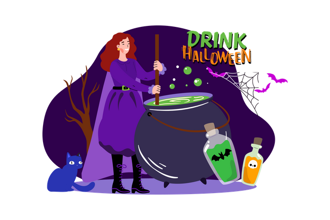 Witch making Halloween potion Illustration