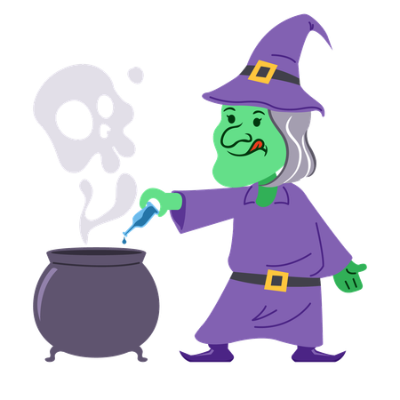 Witch making potion  Illustration