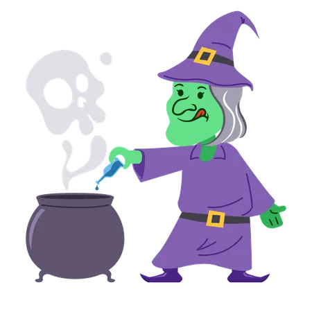 Witch making potion  Illustration