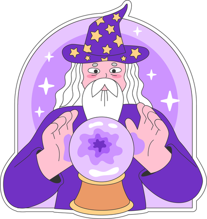 Witch man doing magic with magic ball  일러스트레이션