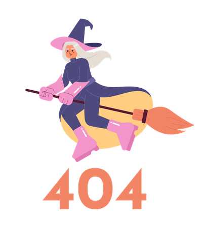 Witch on broomstick error 404  Illustration