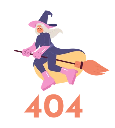 Witch on broomstick error 404  Illustration
