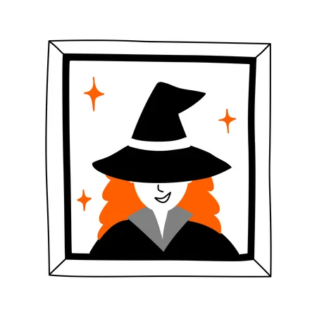 Witch Portrait in Minimalist Halloween Frame  Illustration