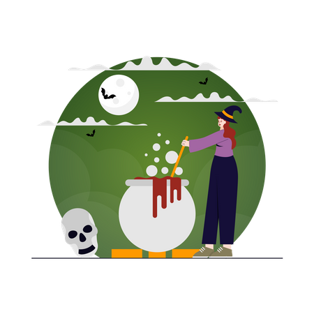 Witch preparing Halloween potion  Illustration