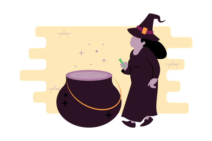 Witch preparing potion Illustration