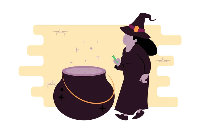 Witch preparing potion  イラスト