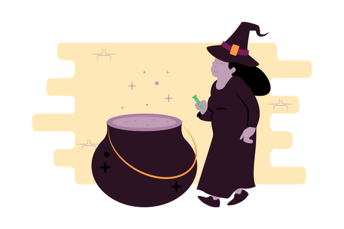 Witch preparing potion  Illustration