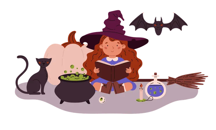 Witch reading book  Illustration