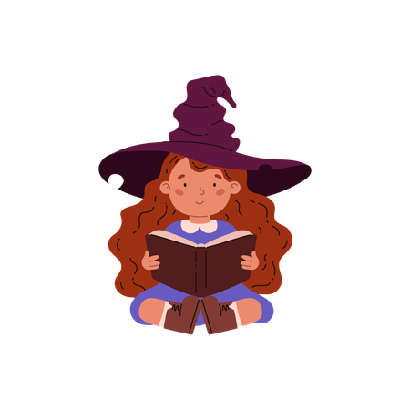 Witch reads spell book  Illustration