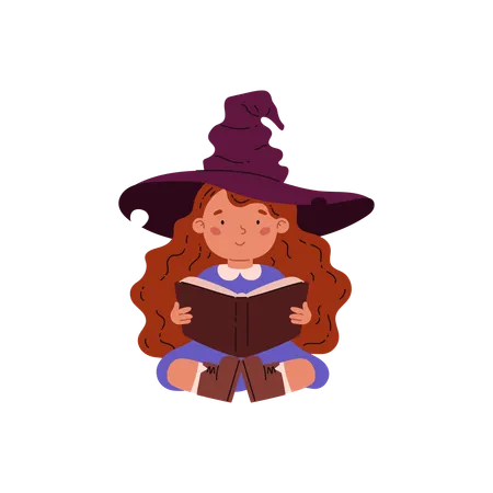 Witch reads spell book  Illustration