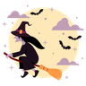 illustrations of witch riding broom