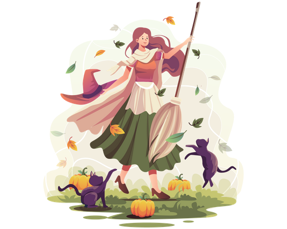 Witch riding broom  Illustration