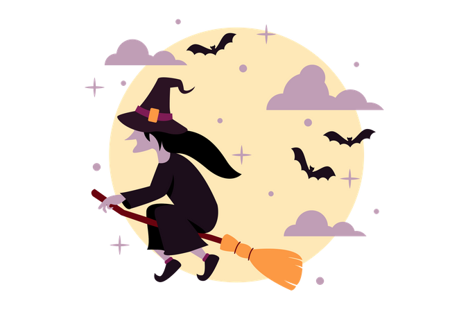 Witch riding broom  Illustration