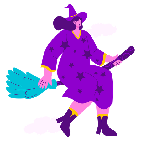Witch riding broomstick  Illustration