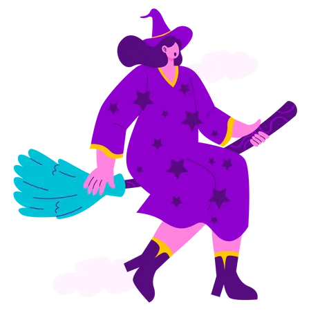 Witch riding broomstick  Illustration