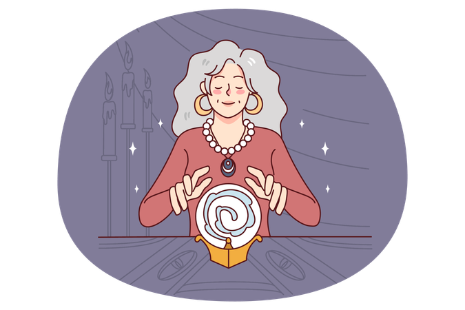 Witch with crystal ball telling future  Illustration