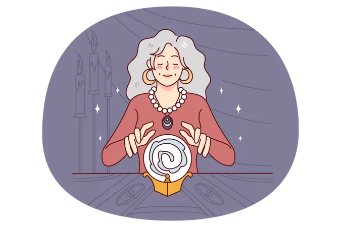 Witch with crystal ball telling future  Illustration