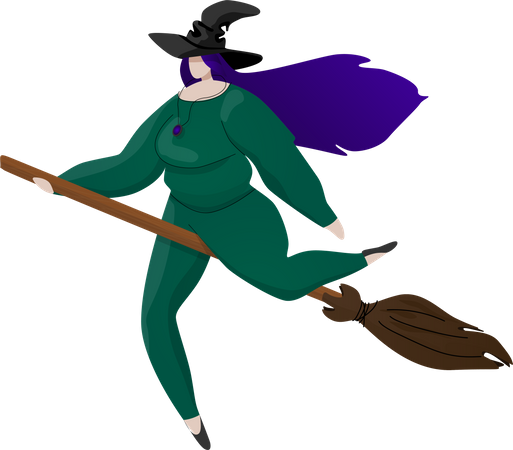 Witch with purple hair on the broom Illustration