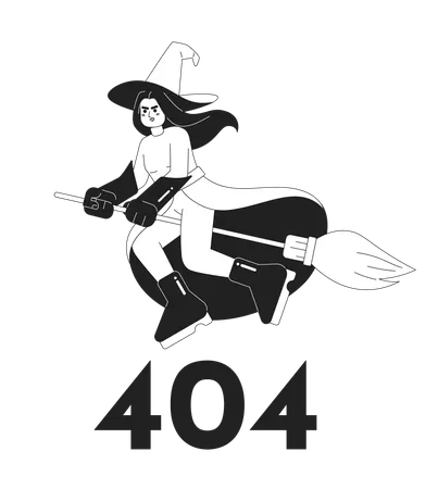 Witchcraft Black White Error 404 Flash Message Evil Witch Flying On Broomstick Empty State Ui Design Page Not Found Popup Cartoon Image Vector Flat Illustration Concept On White Background Illustration