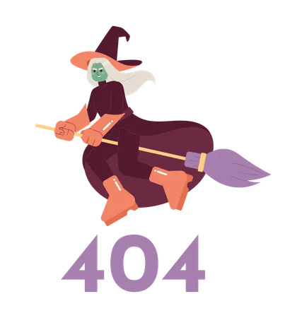 Witchcraft Error 404 Flash Message Evil Witch Flying On Broomstick Empty State Ui Design Page Not Found Popup Cartoon Image Vector Flat Illustration Concept On White Background Illustration