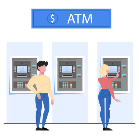 Withdraw cash from ATM machine Illustration