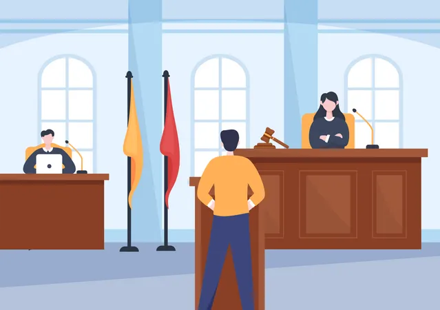 Witness in court room  Illustration