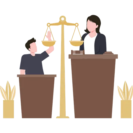 The Witness Is Speaking In Court Illustration