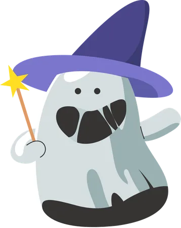 The Wizard Ghost With His Magical Staff And Enchanting Hat Is Here To Cast A Spell Of Fun On Your Halloween Celebrations This Mystical Ghost Adds A Magical Flair To Any Festive Occasion Ilustração
