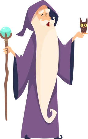 Wizard Holding Wooden and o Illustration
