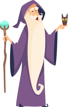 Wizard Holding Wooden and o  Illustration