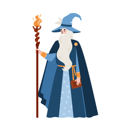 Wizard with magic staff  Illustration