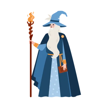 Wizard with magic staff  Illustration