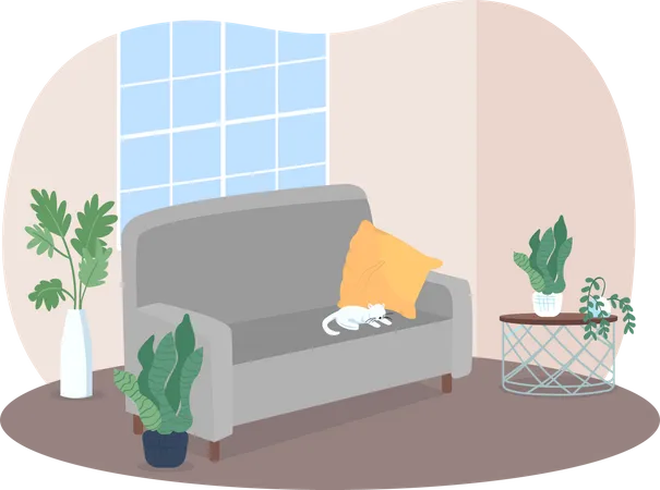 Wohnzimmer mit grauem Sofa  Illustration