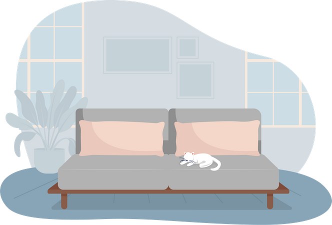 Wohnzimmer mit grauem Sofa  Illustration