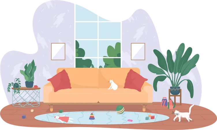 Wohnzimmer mit Kinderspielzeug  Illustration