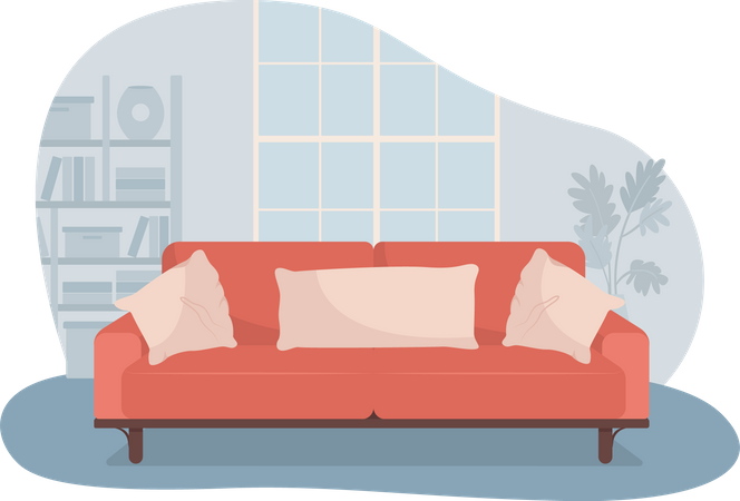 Wohnzimmer mit rotem Sofa  Illustration