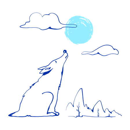 Wolf howls at moon  Illustration