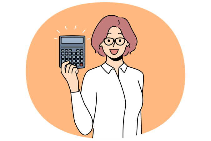 Woman accountant with calculator for professional calculating tax on company profits  Illustration
