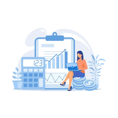 Woman accountant working on income statistics  Illustration