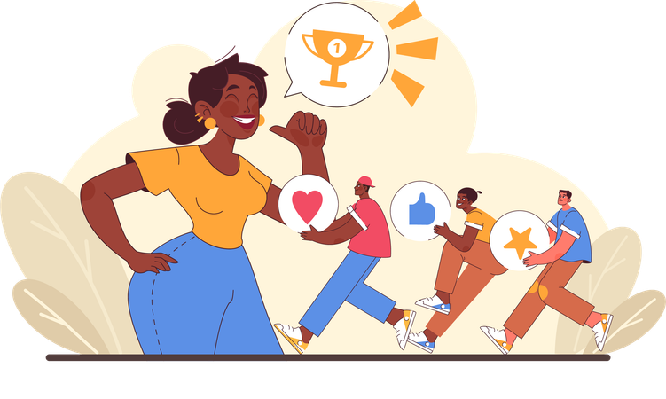 Woman achieved trophy  Illustration
