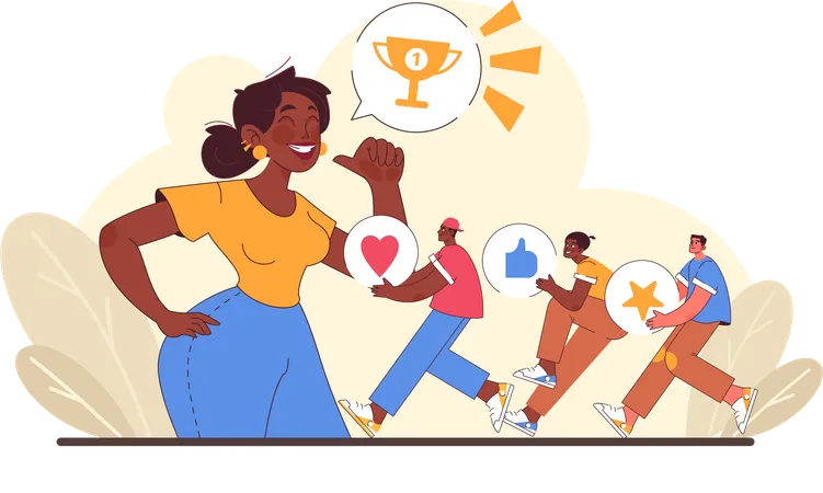 Woman achieved trophy  Illustration